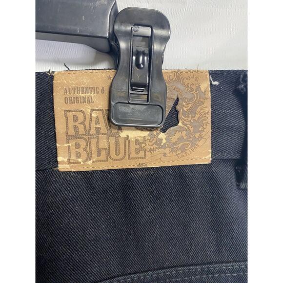 Vintage Raw Blue Jeans Black Denim Baggy Y2K Zodiac Grunge Rap Embroidered 34/34 - Picture 5 of 9